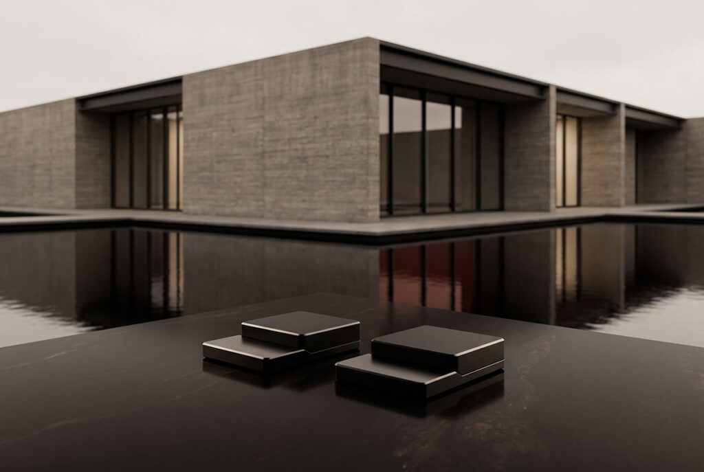 A modern structure sits beyond reflective water, suggesting an emotional moat around brand loyalty.