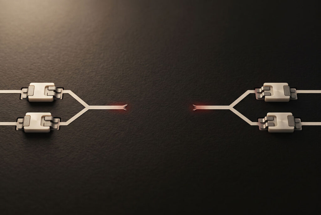 Minimal open circuit with a visible gap representing the missing link between physical ad exposure and purchase action.
