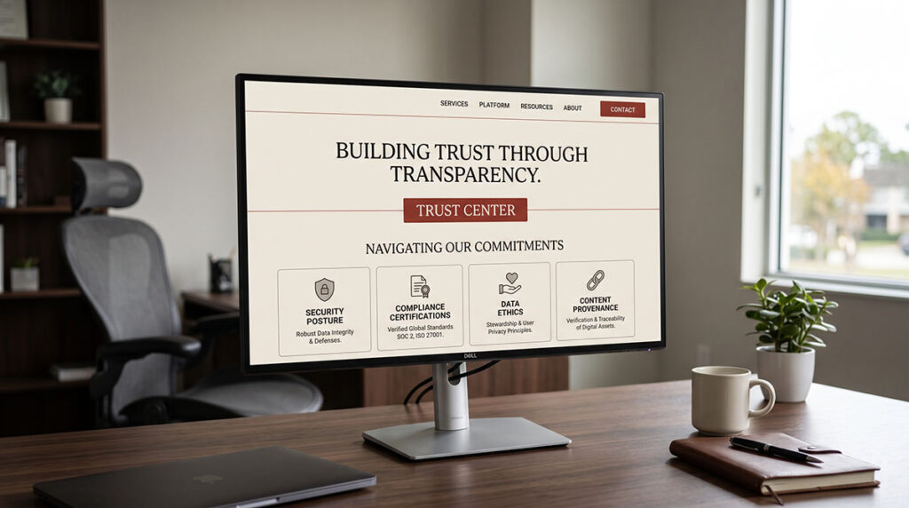 A trust center interface displayed prominently on a professional website homepage.