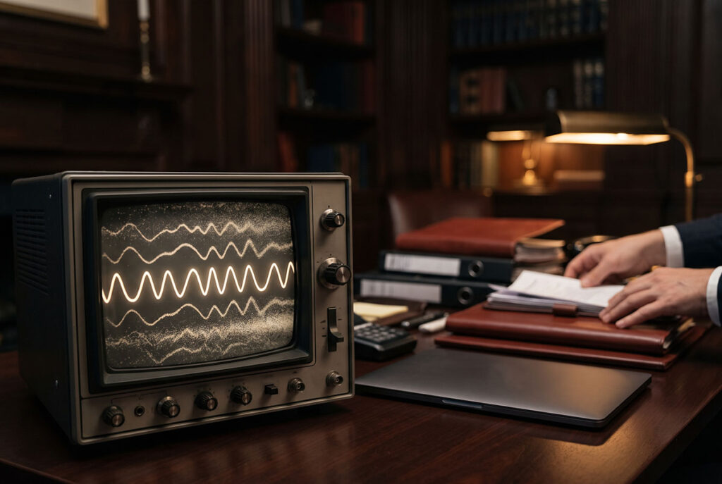 Clear signal line in a strategy room, representing entity authority and citation in AI search
