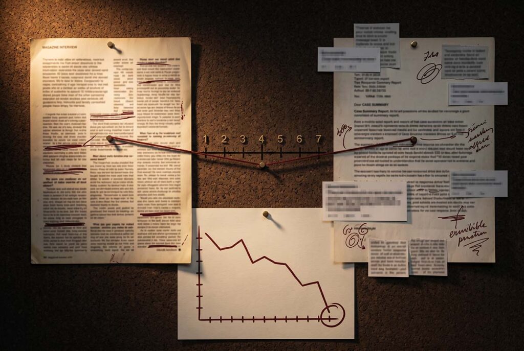 Evidence board connecting resurfaced Abercrombie quotes to public backlash and declining sales