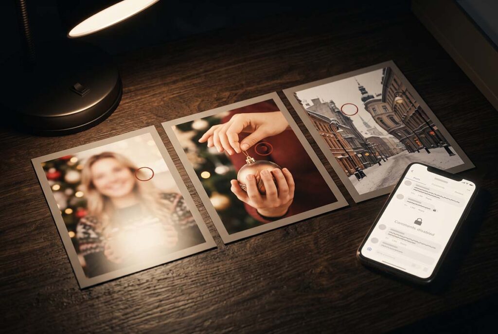 Printed AI stills and a locked comment screen show the immediate backlash to McDonald’s holiday ad