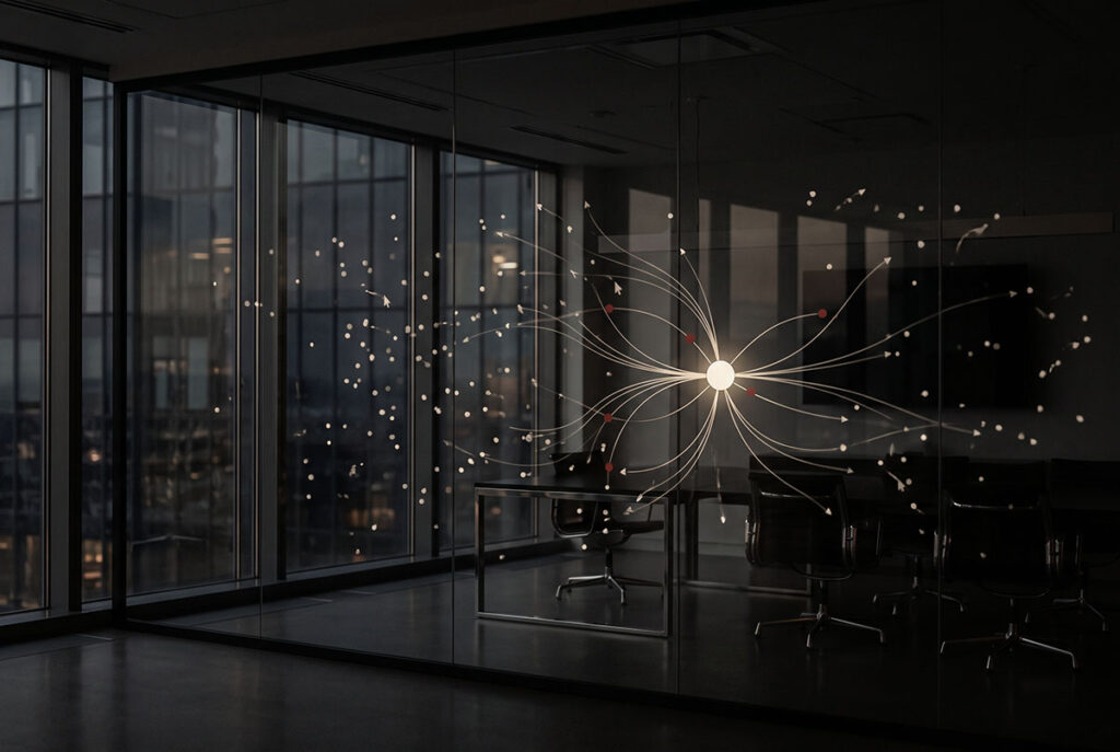 Scattered behavioral data converges around a clear node, showing declared intent as ground truth.