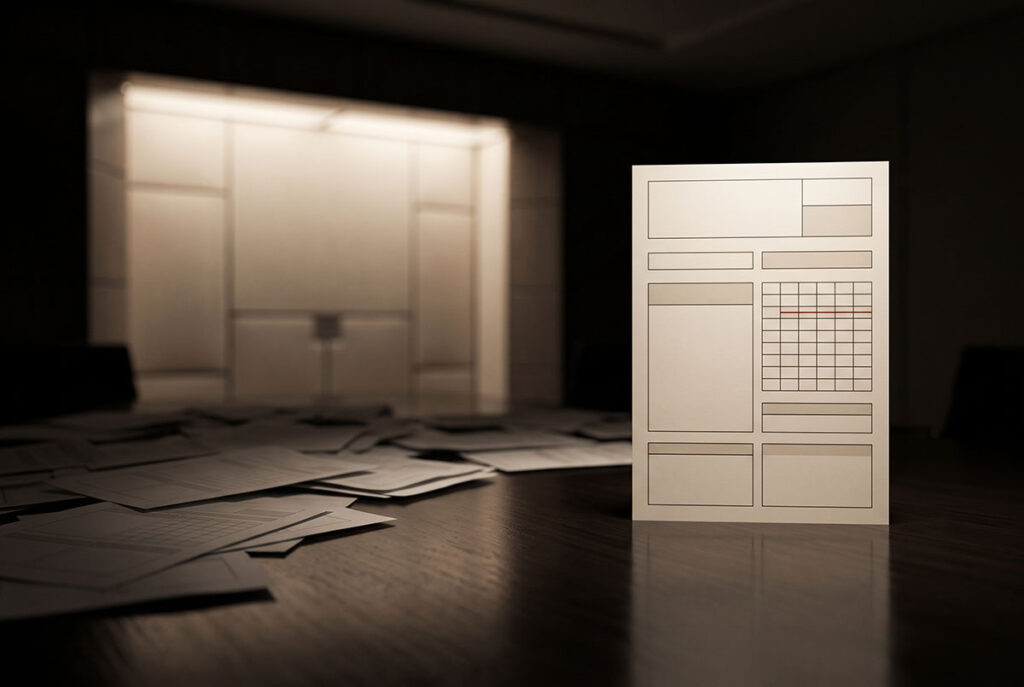 Structured document blocks on a dark table illustrating semantic chunking for AI search.