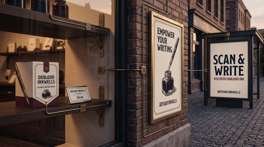 Printed surfaces in a city and retail environment reimagined as physical access points for digital action.