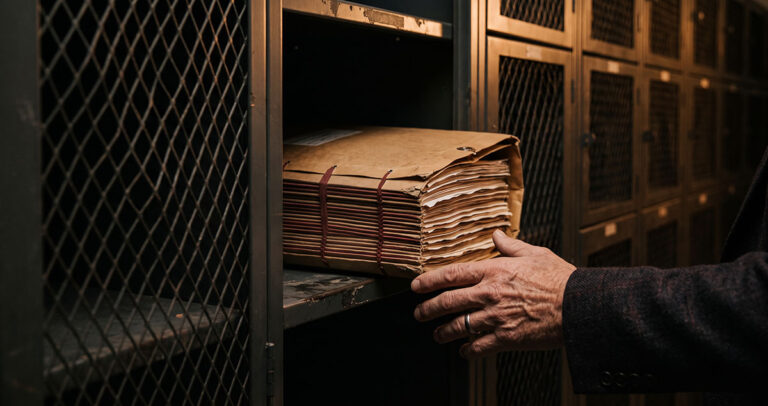 A sealed case file waits for someone with standing to carry it forward, symbolizing mentorship versus sponsorship.