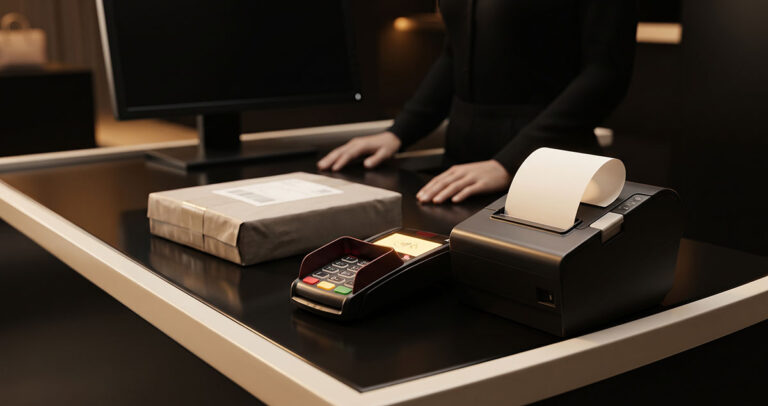 Blank receipt emerging from a payment terminal, symbolizing lost customer data in the zero-click economy