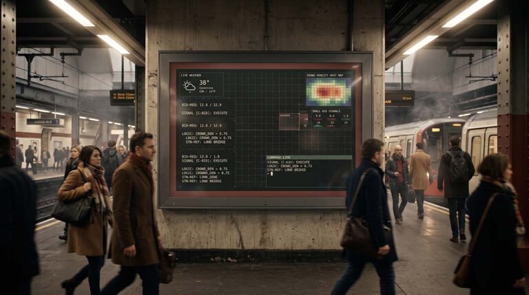 Digital billboard as stock exchange terminal in a transit station