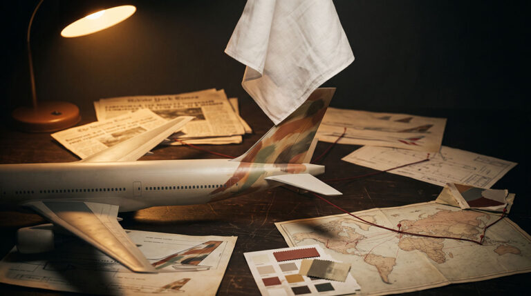 Handkerchief descending over an aircraft model tail during the British Airways World Images rebrand controversy
