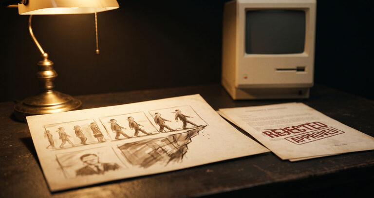 Rejected storyboard and reversed approval document representing Apple’s decision to air the Lemmings commercial