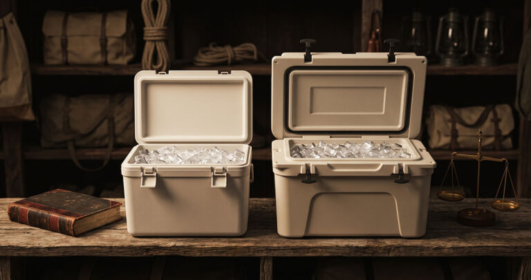 Two coolers beside a ledger and scale showing how premium purchases carry social meaning