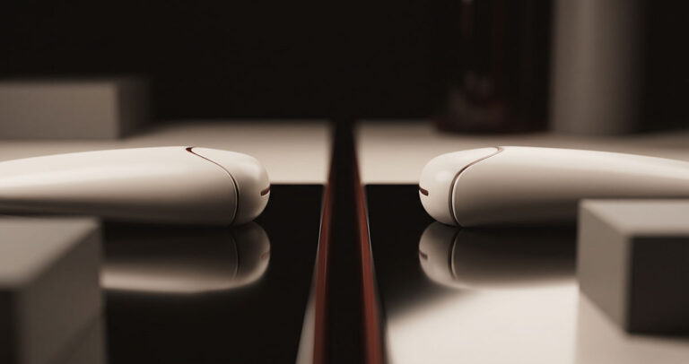 Two similar premium product objects sit on a reflective dark surface, separated by a faint moat-like reflection suggesting hidden brand defensibility.